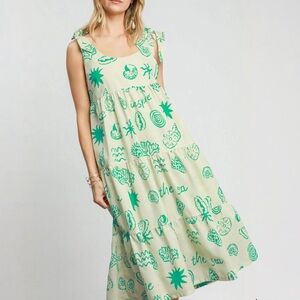 NWT UMGEE Bohemian Beach Tie Shoulder Midi Dress S M L